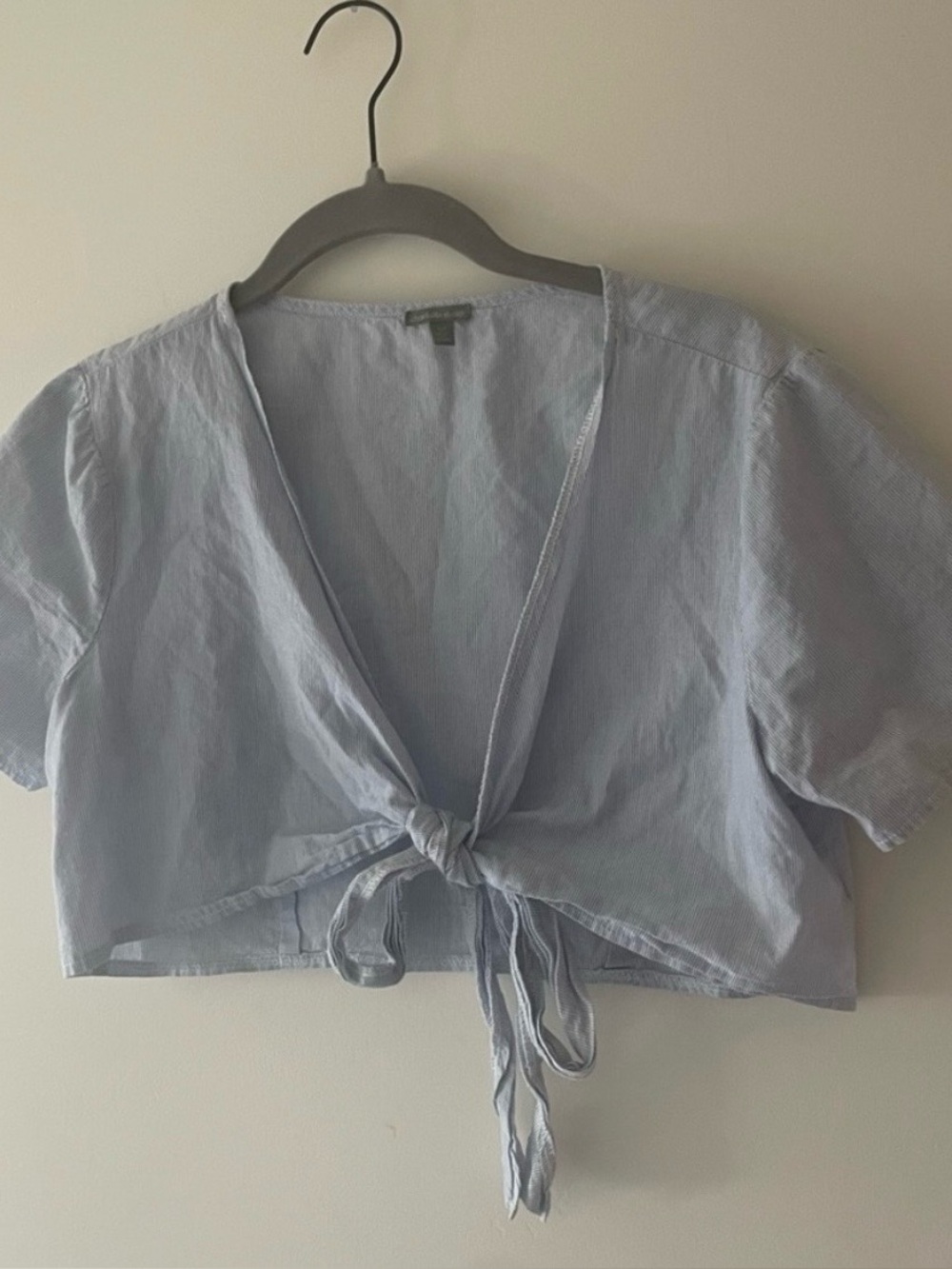 Light Blue Tie-Front Crop Top - Women